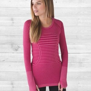 lululemon athletica Pink Striped Long Swiftly Top
